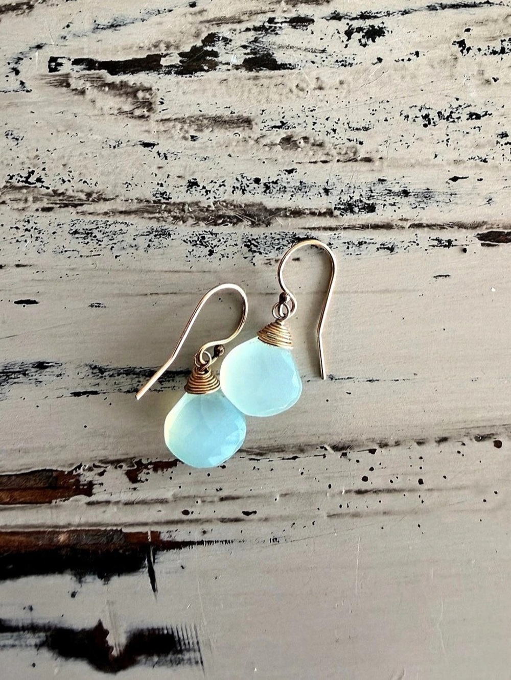 Vibrant Aqua Chalcedony 14K Gold Vermeil Teardrop Earrings Handmade